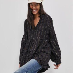 Anthropologie Black Quinn Sequined Tunic Blouse
